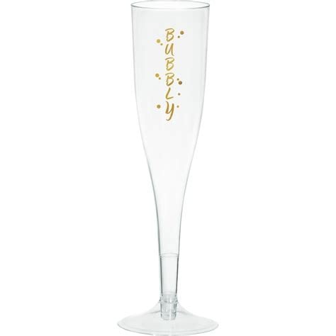 Champagne Flutes Plastic 'Bubbly' 8PK